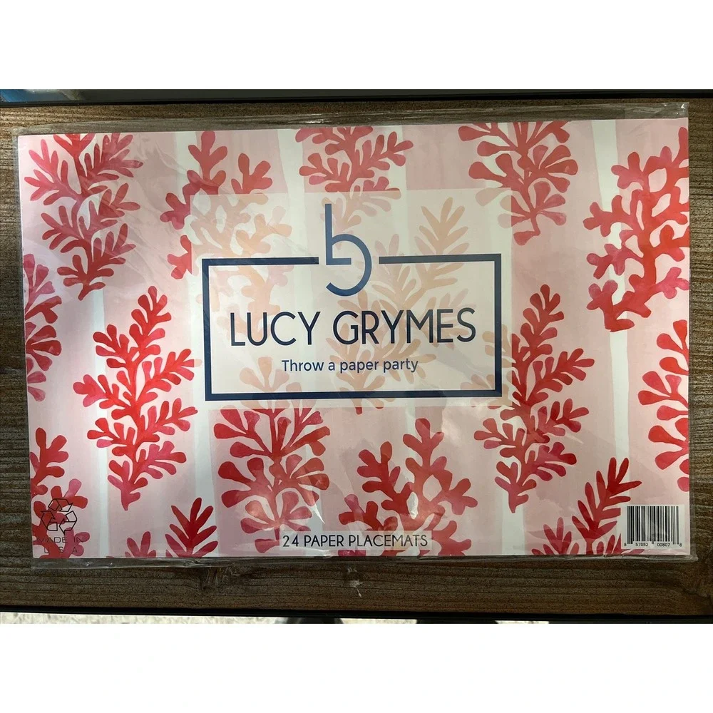 Lucy Grymes PAPER PLACEMAT 17 in x 11 in RECYCLABLE Coral DECOR PARTY 24 PACK